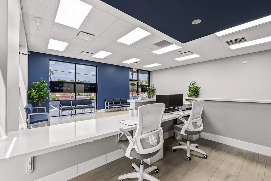 MY DR NOW: Reception workstations at the MY DR NOW medical office in Mesa